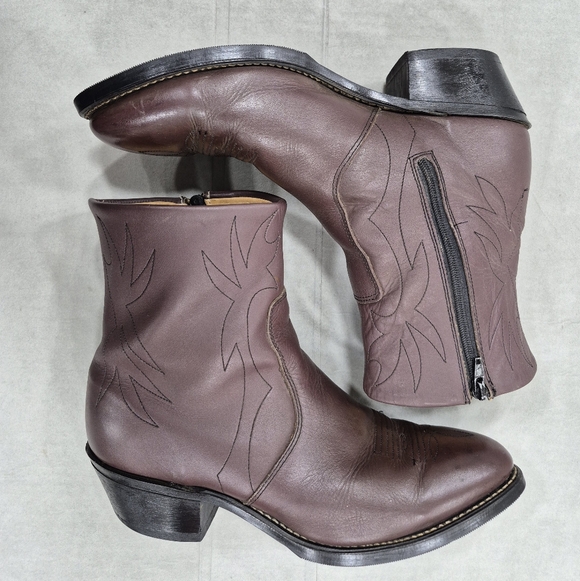 Long Haul western boots men's 9.5W burgundy-ish brown leather side zip point toe - Picture 8 of 15